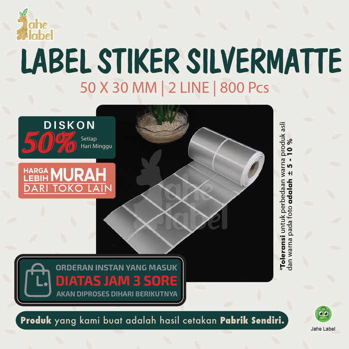 

LABEL STIKER BARCODE SILVERMATTE , SILVER PET MATE, 50X30 MM