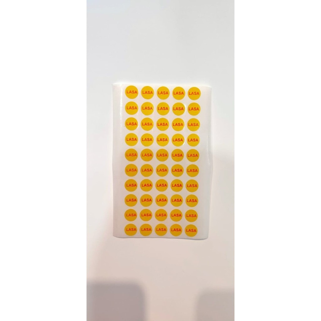 

STIKER LASA BULAT KUNING TULISAN MERAH UKURAN 10mm