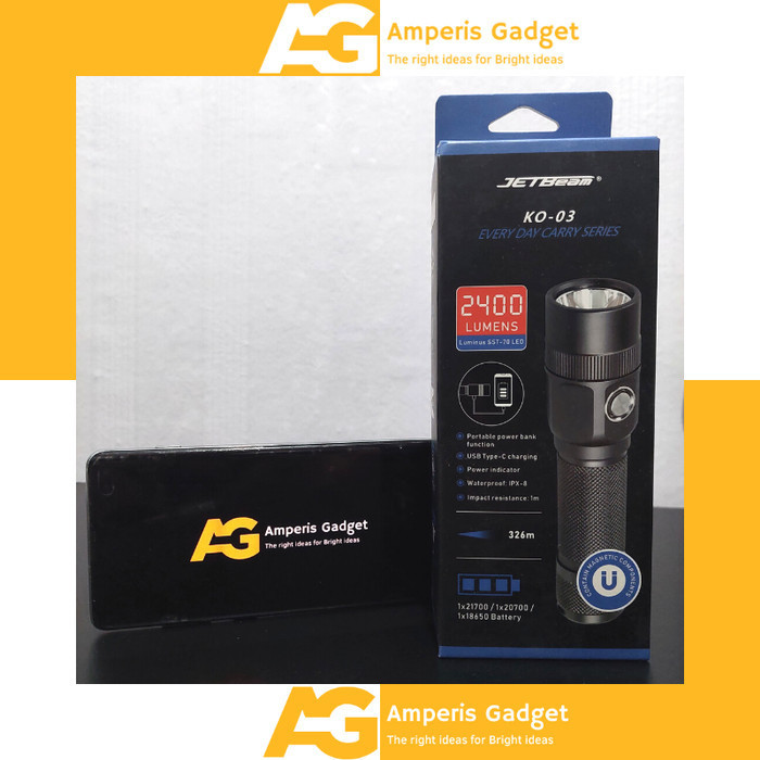 JETBEAM KO-03 Senter EDC LED SST-70 2400 LUMENS IPX8 Powerbank