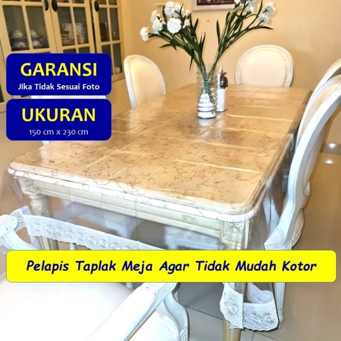 TAPLAK MEJA MAKAN RUANG TAMU KOTAK PERSEGI PLASTIK BENING POLOS TEBAL