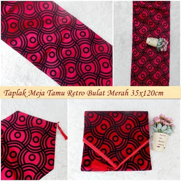 TAPLAK MEJA TAMU MINIMALIS MODERN MEWAH PREMIUM RETRO BULAT MERAH