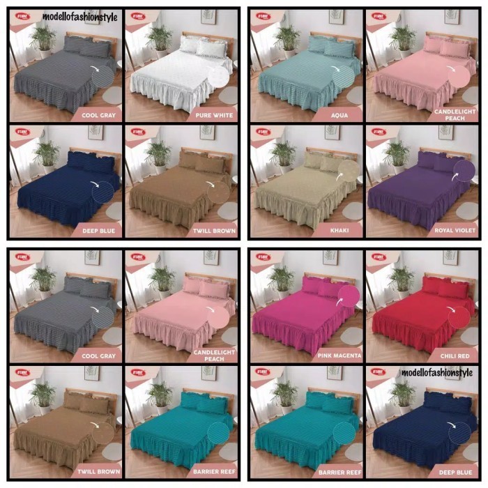 Sprei Rumbai Kintakun King 180x200 Polos Emboss Warna Putih Pure White