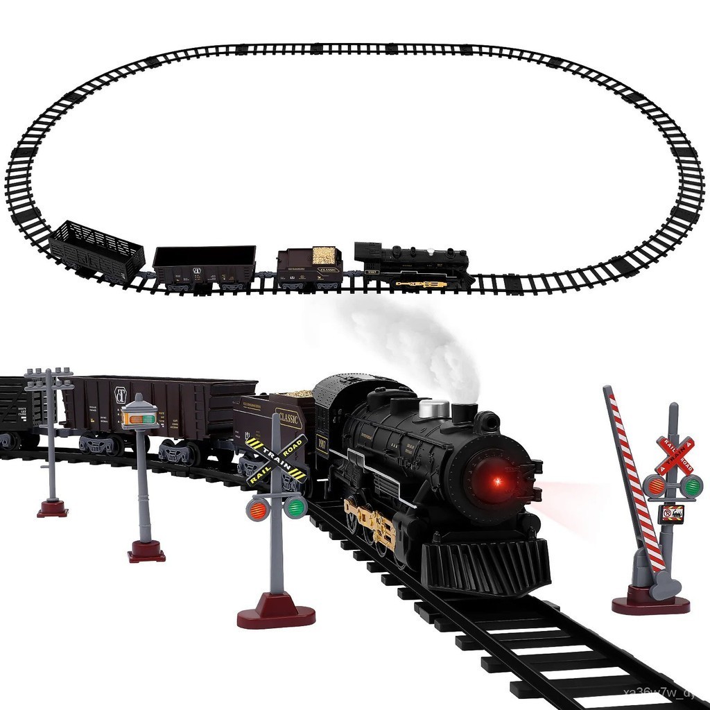 TOYANDONA Set Mainan Kereta Api Anak-anak, Kit Model Kereta Uap, Mainan Simulasi Lampu Depan, Peluit