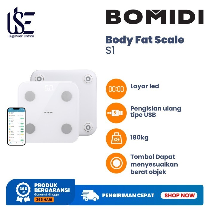 BOMIDI BODY FAT SCALE S1 TIMBANGAN BADAN SMART SCALE DIGITAL TIMBANGAN