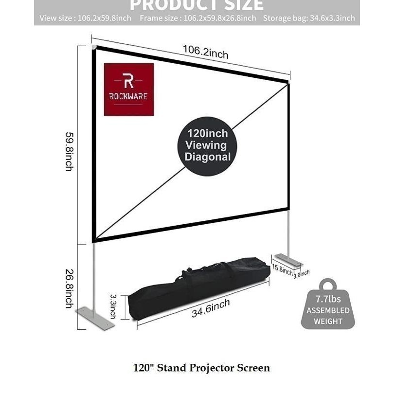 ROCKWARE Stand Projector Screen 120-inch Layar Proyektor Polyester