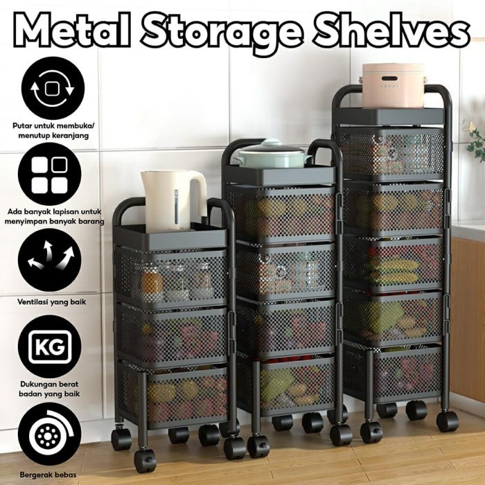 Rak Dapur Kamar Mandi Serbaguna / Rak Troli Susun Putar Rak Besi Susun