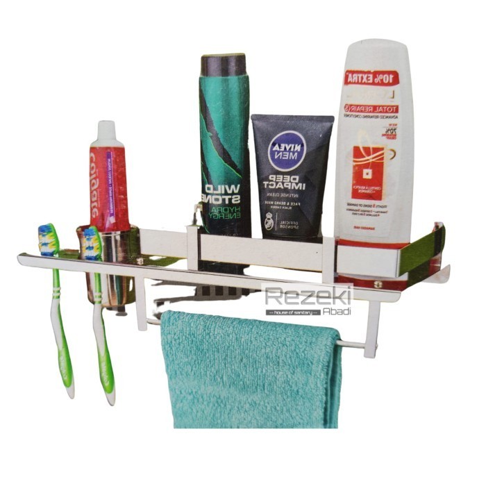 Rak Kamar Mandi Stainless 3in1 - Rak Sikat Gigi - Rak Sabun Shampo