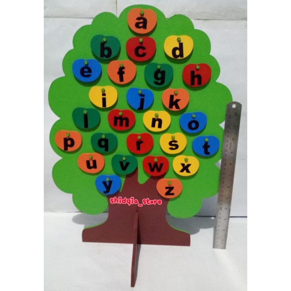 Mainan Kayu Edukasi Pohon Huruf abjad, angka dan hijaiyah APE anak TK
