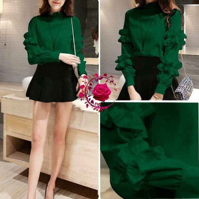 Baju Atasan Remaja Blouse Savita Hijau Botol Korean Style Murah Sav Gb