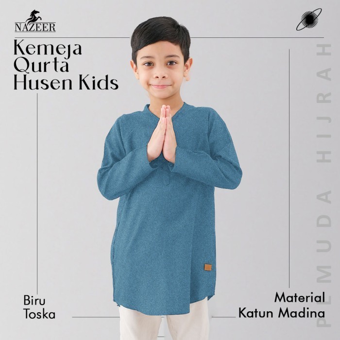 baju koko anak laki laki umur 8 12 tahun lengan panjang biru tosca