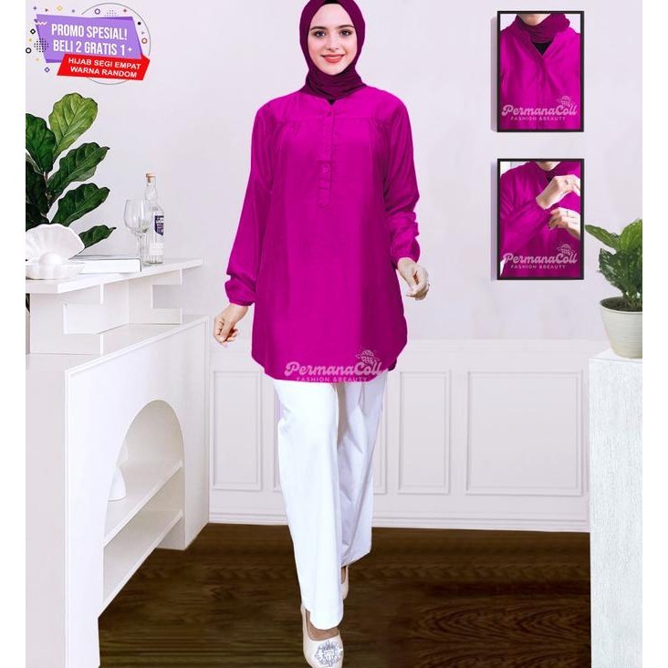 Baju Atasan Blus Wanita Blouse Magenta Kemeja Jumbo Fashion Muslim