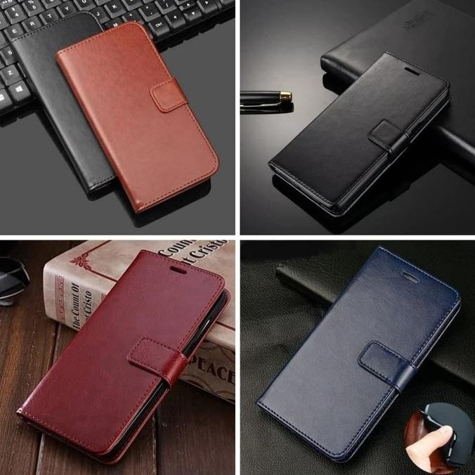 Model Baru Case Leather Wallet/Flip Polos Samsung A6 Plus - Hitam 