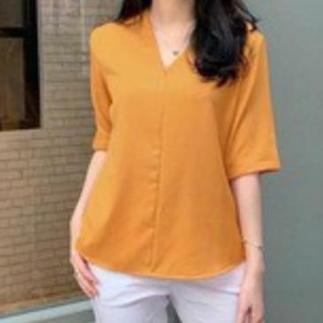 Atasan Blouse Polos Baju Wanita Kuning Yellow Casual Simple Blus Top