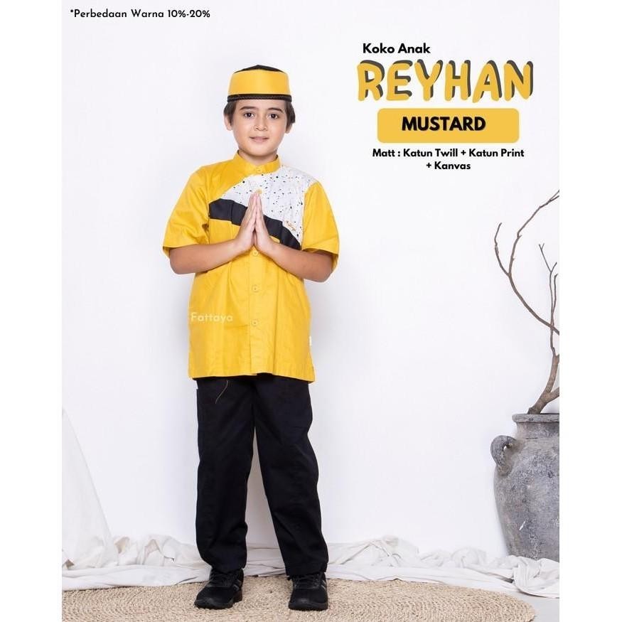 Baju Set Koko Anak Laki-Laki Reyhan By Fattaya Premium Mustard Berkualitas Goodseller