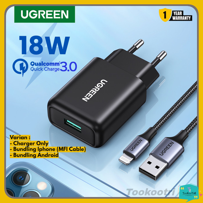 TERMURAH - UGREEN Kepala Charger 18W Iphone Android Fast Charging QC 3.0 USB