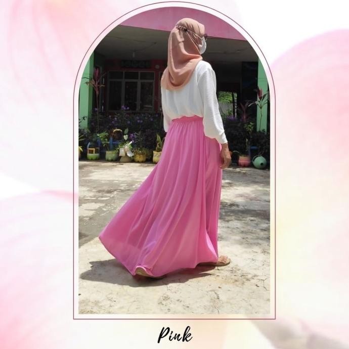 Rok Panjang Wanita Dewasa Polos Pinggang Karet Full Puring Warna Putih