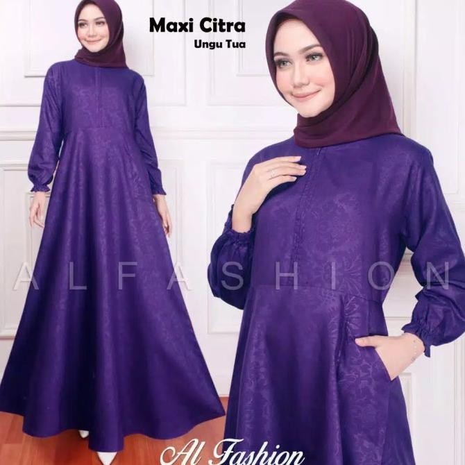 Citra - Dress Gamis Jumbo Xl Maxi Busui Bahan 100% Katun Ungu Tua