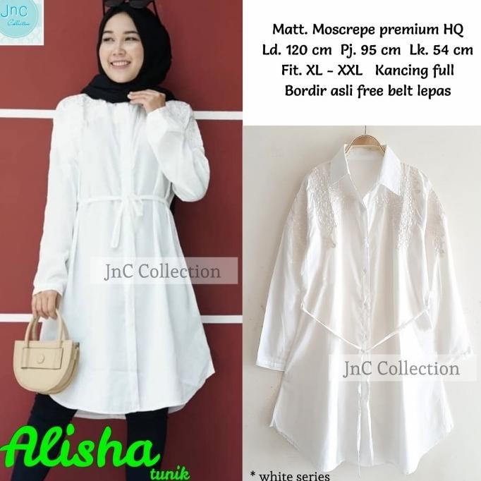 Tunik Jumbo Bordir Wanita Ld 120 - Alisha Tunik ( White Series)