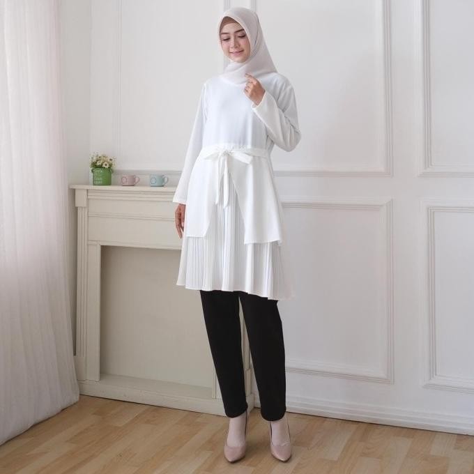 Tunik Wanita Hitam Putih Polos / Tunic Muslim / Blouse Cewek Tulip Bw