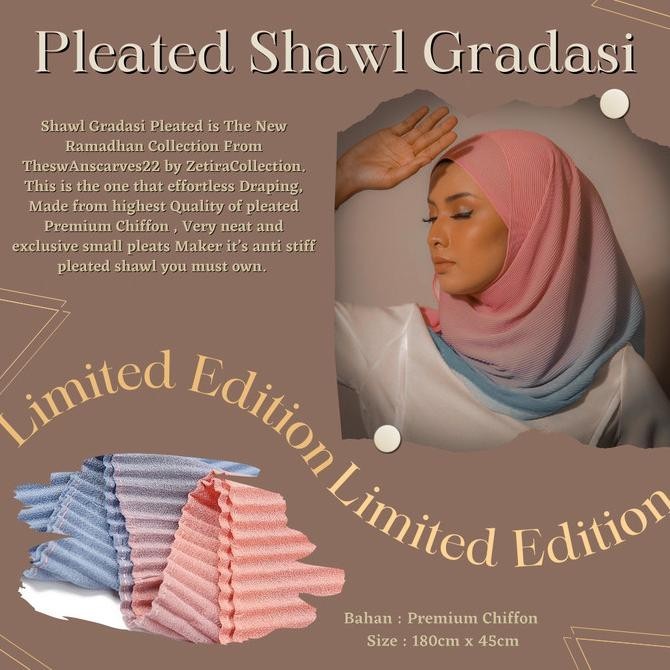 Pashmina Plisket Gradasi 180X45Cm Chiffon Premium Pleated Shawl
