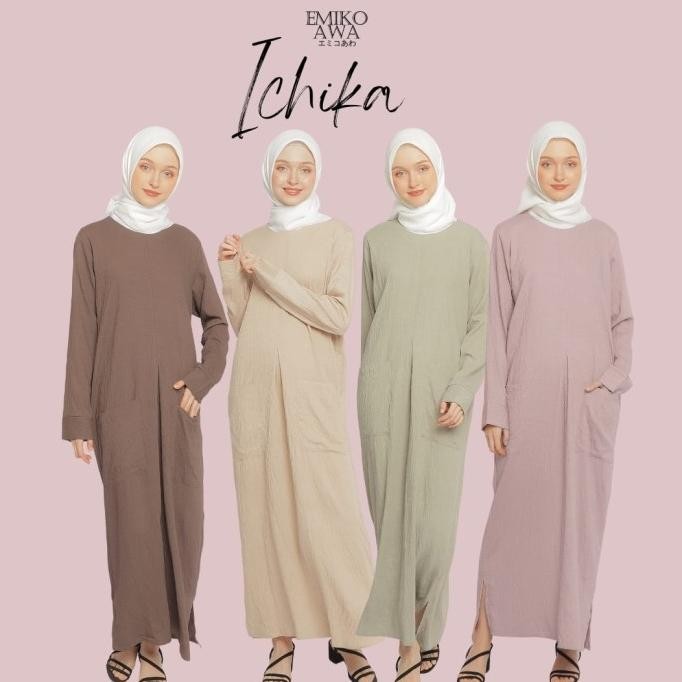 Gamis Wanita Premium Ichika - Emikoawa Dress Wanita Linen Crinkle