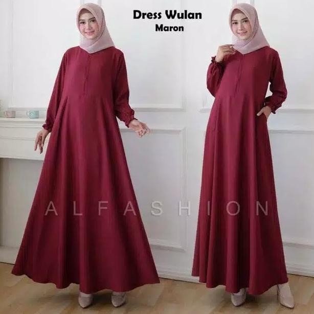 Dress Gamis Wulan Busui Jumbo Xl Warna Polos Merah Maroon