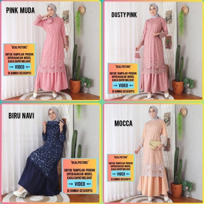 Dress Muslim Wanita Baju Gamis Brukat Mitha Kondangan Maxi Pink Ungu