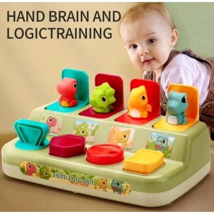 Pop Up Dino Box Mainan Anak Bayi Montess Mainan Lucu Dinosaurus