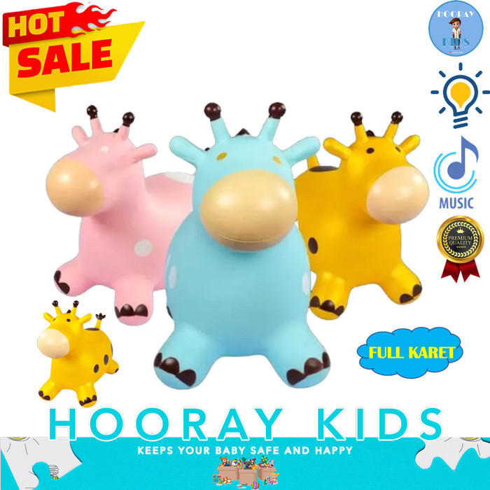 Mainan Kuda Kudaan Jumping Animal Karet Tebal Musik Besar Edukasi Anak