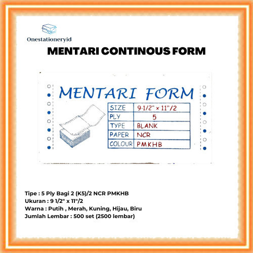 

Kertas Continuous/Continous Form 5Ply Bagi 2, 5 Rangkap K5/2 Ncr Pmkhb