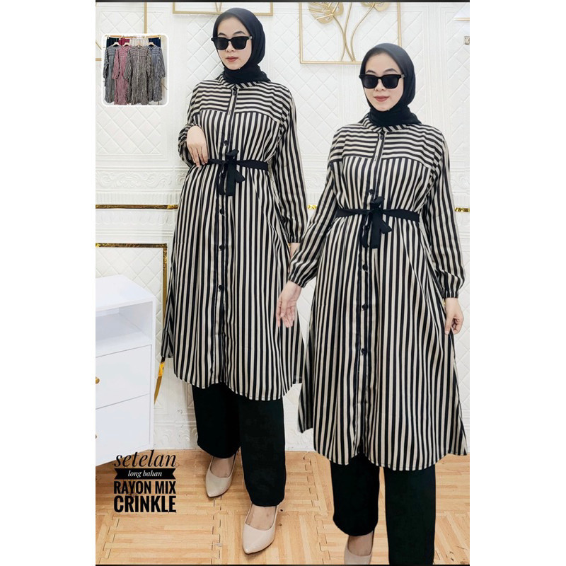 Setelan One Set Wanita Terbaru 2024 Set Tunik 3In1 Stelan Lebaran Onset Baju 2In1 Cewek Istri Setcel
