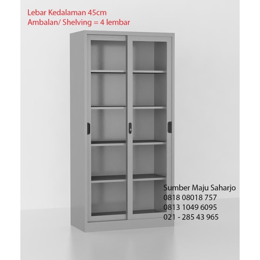 

Lemari Arsip Besi Pintu Sliding Kaca Geser Lebar 45 Cm Uk.90X45X185 Cm