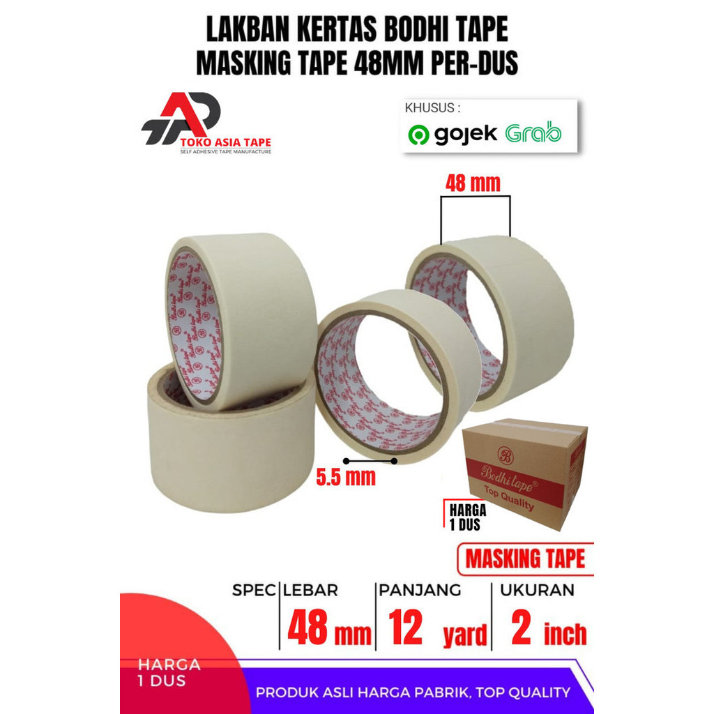 

Masking Tape / Lakban Kertas 48Mm X 12Yard Bodhi Tape 1 Dus Gojek/Grab