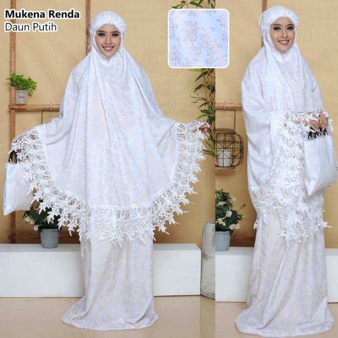 Mukena Putih Cantik Murah Renda Daun Elegant Dan Mewah Best Sales Original
