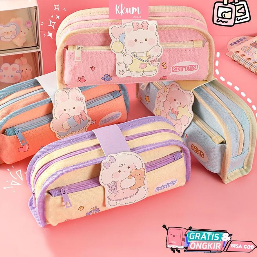

LARIS Tempat pensil anak murah anti air kanvas/ Kotak pensil 2 risleting LL75