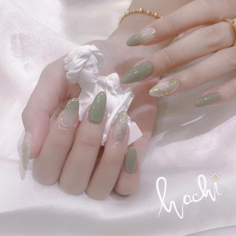 WARNA SAGE GREEN JELLY fake nails kuku palsu nail art bridesmaid