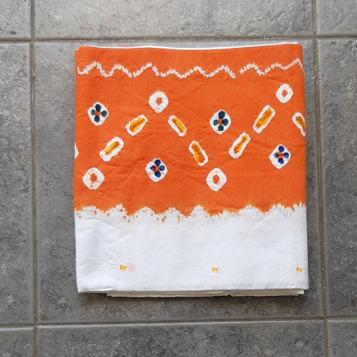 Kain Jumputan Tumpal Putih Orange Handmade Solo