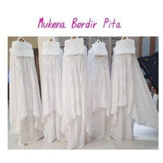 Mukena Rayon Putih Polos Bordir Pita