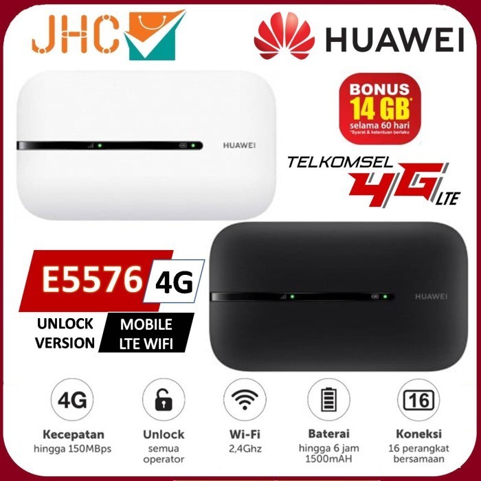 HUAWEI E5576 Modem MIFI 4G LTE UNLOCK Gratis Telkomsel 14GB 2 Bulan