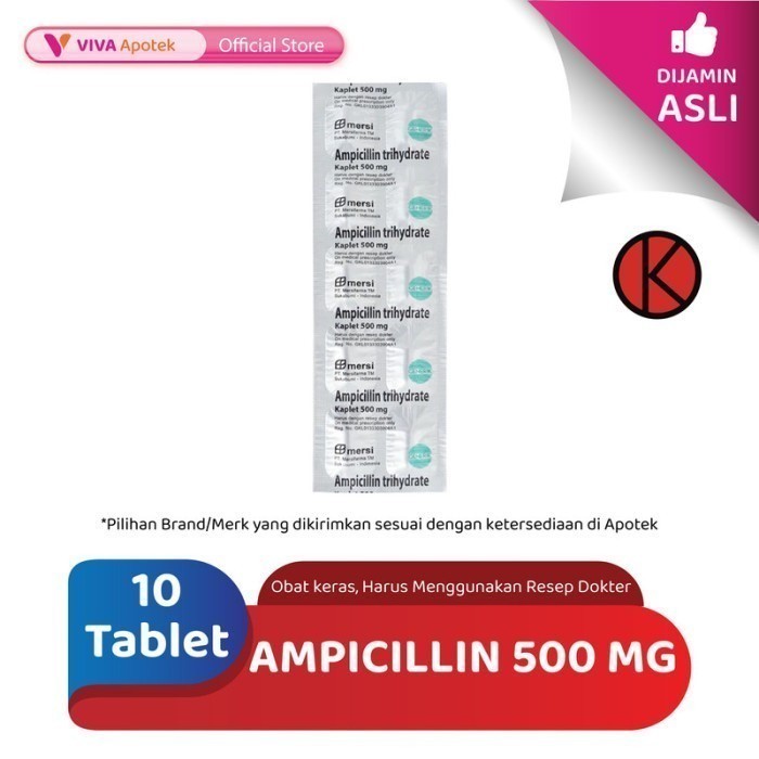 Ampicillin 500 mg / Antibiotik / Infeksi Bakteri (10 Tablet)