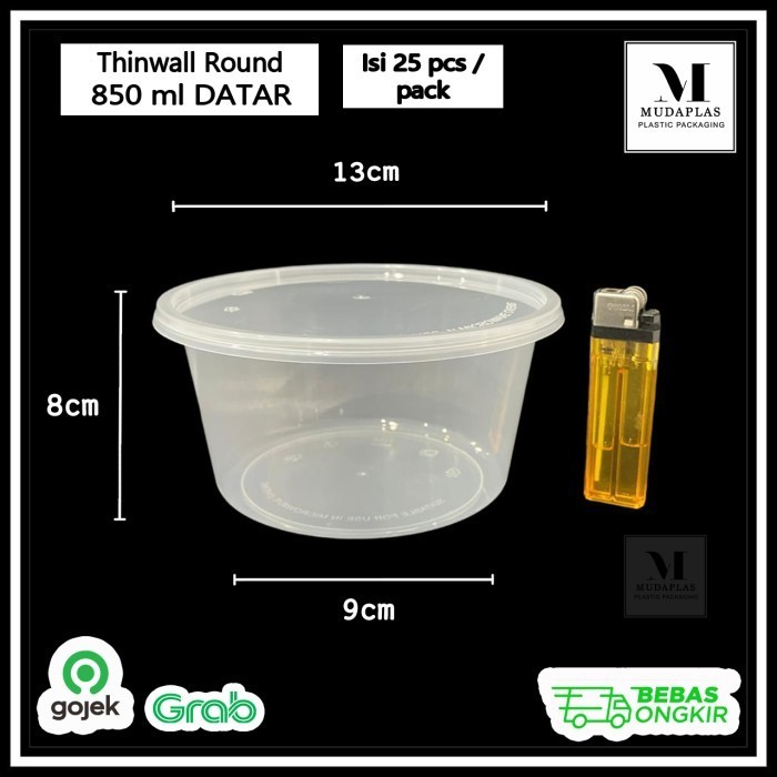 

*#*#*#] Thinwall Round 850 ml Datar / Mangkok Plastik Tebal DM isi 25 pcs 850R