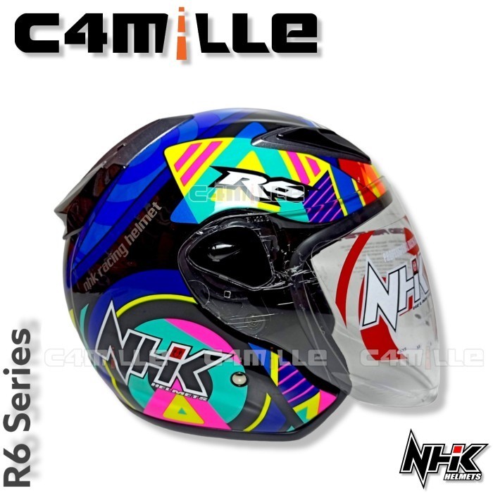 TERBARU HELM NHK R6 PIGMENT BLACK GLOSS HALF FACE