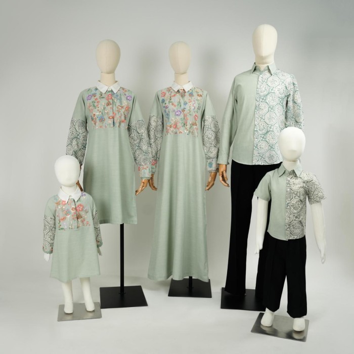 promo Set Family Raya Couple Baju Batik Serie Aster Hijau Katun