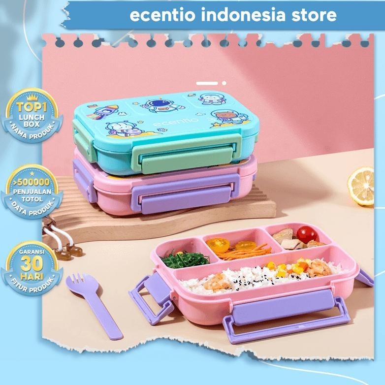 "Cashback Wow" ecentio Kotak Makan Anak Kids Lunch Box Set Premium Rantang Makan Kotak Makan Siang B