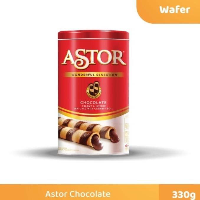 

New Wafer Roll Astor Double Coklat 330Gr Kaleng Original