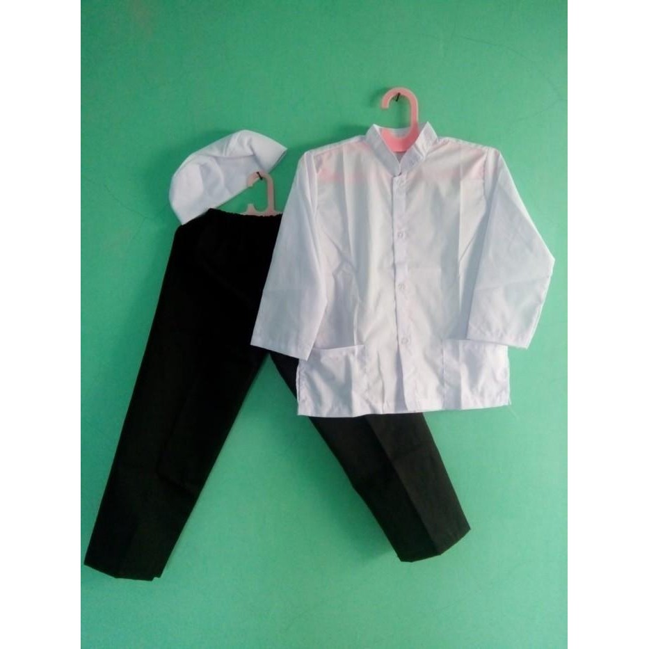 Seragam | Baju Muslim Setelan Koko Putih Celana Hitam