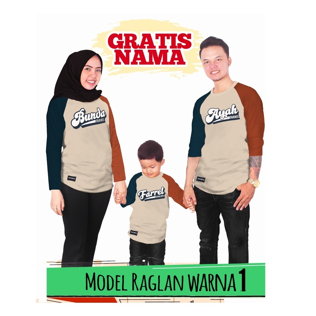 VNN QINGQONGCLOTHING BAJU KAOS KELUARGA COUPLE 3 COLOUR EL RAGLAN GRATIS NAMA KAOS ANAK LAKI LAKI