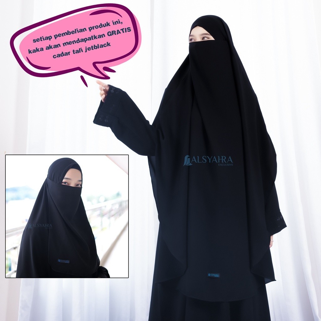 NEW PREMIUM DAILY HIJAB New French Khimar Syari Handless Fatimah Jetblack XL Alsyahra Exclusive