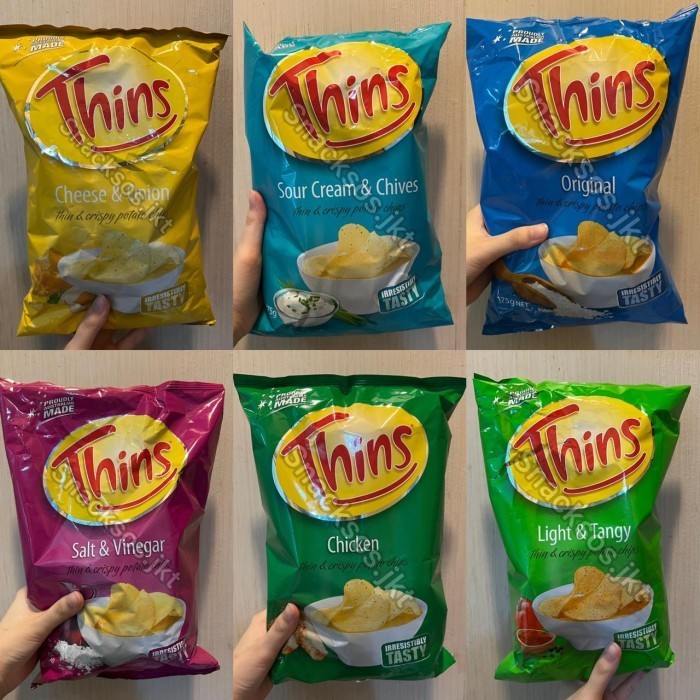 

TERBARU THINS POTATO CHIPS ORIGINAL/SOUR CREAM/SALT VINEGAR/CHEESE/CHICKEN