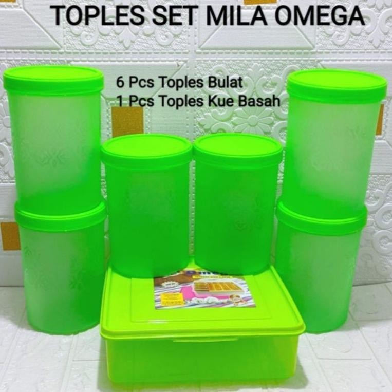 Ready>>> Mila Omega Set Toples Set Mila 6Toples+ 1 Tempat Kue Basah Hijau Lebaran Idul Fitri
